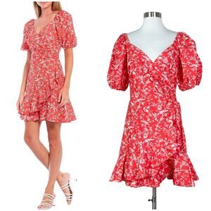 Sachin & Babi | Catherine Red Floral Bird Print Puff Sleeve Ruffle Mini Dress 4